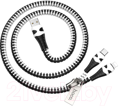 Кабель Hoco U97 2в1 Lightning+Type-C (черный/белый)