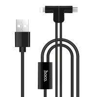 

Кабель Hoco, X12 One Pull Two L Shape Magnetic 2в1 Lightning to microUSB