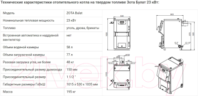 Твердотопливный котел Zota Bulat 23