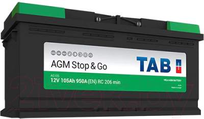 Автомобильный аккумулятор TAB EcoDry Stop&Go AGM R+ / 213105 (105 А/ч)