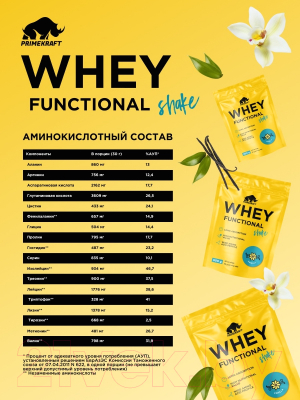 Протеин Prime Kraft Whey Functional Shake Ваниль  (900г)