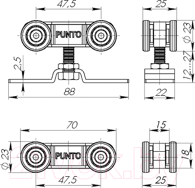 Ролики для раздвижных дверей Punto Soft LINE 45/4