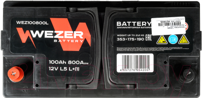 Автомобильный аккумулятор Wezer 800A L+ / WEZ100800L (100 А/ч)