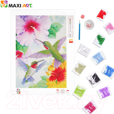 Набор алмазной вышивки Maxi Art Колибри в цветах / MA-KN0262-1