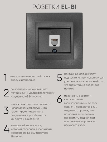 Розетка El-Bi Zena-Vega / 609-011100-221 (дымчатый)
