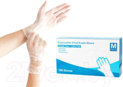 Перчатки одноразовые Vinyl Gloves Exam Clear (M, 100шт)