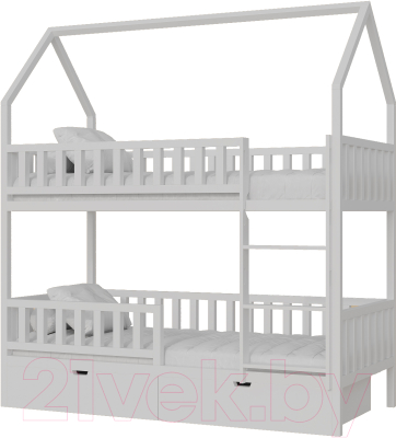 Стилизованная кровать детская Kinderwood Вуди-5 160x80 (2 ящика, белый)