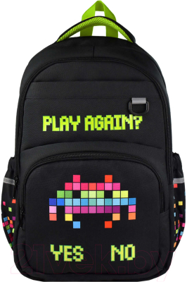 Школьный рюкзак Феникс+ Цифровая атака / 59278 (черный/зеленый)
