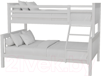 Двухъярусная кровать детская Kinderwood Вуди-7 200x140/200x90 (без ящиков, белый)