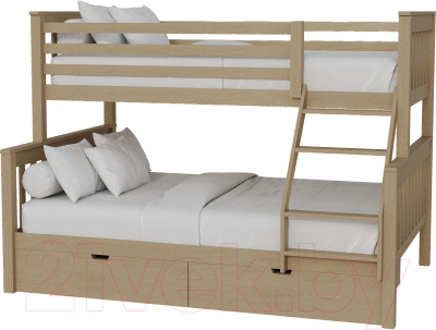 Двухъярусная кровать детская Kinderwood Вуди-7 200x140/200x90 (2 ящика, бесцветный)