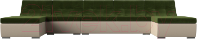 Диван П-образный Лига Диванов Монреаль Long 250 / 111535 (микровельвет зеленый/экокожа бежевый)
