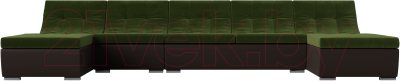 Диван П-образный Лига Диванов Монреаль Long 250 / 111534 (микровельвет зеленый/экокожа коричневый)