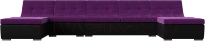Диван П-образный Лига Диванов Монреаль Long 250 / 111538 (микровельвет фиолетовый/экокожа черный)