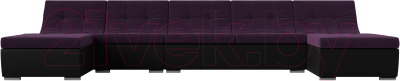Диван П-образный Лига Диванов Монреаль Long 250 / 111528 (велюр фиолетовый/экокожа черный)