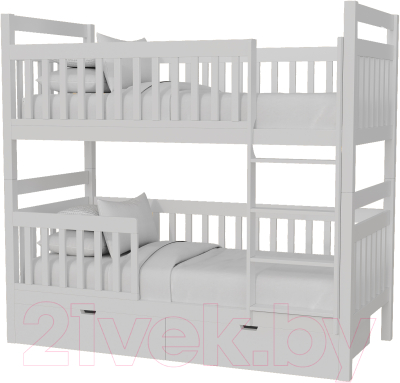 Двухъярусная кровать детская Kinderwood Вуди-3 190x80 (2 ящика, белый)