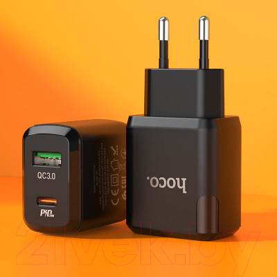 Зарядное устройство сетевое Hoco N5 + кабель Type-C to Lightning (черный)
