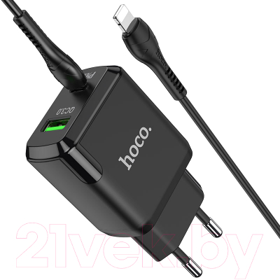 Зарядное устройство сетевое Hoco N5 + кабель Type-C to Lightning (черный)