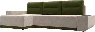 Диван угловой Лига Диванов Чикаго левый / 110746L (микровельвет бежевый/подушки зеленые)