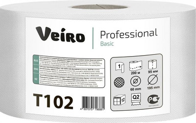 

Туалетная бумага, Professional Basic в средних рулонах 1 слойная Т102