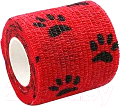 Бинт для животных VETЗабота ветеринарный самофиксирующийся 5x450см (красный с лапками)
