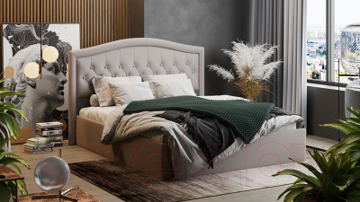 Двуспальная кровать ТриЯ Адель универсальный тип 1 с ПМ 160x200 (велюр мокко светлый)