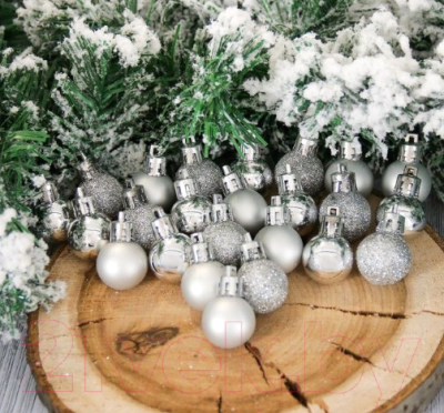 Набор шаров новогодних Зимнее волшебство Электра / 2155342 (белый/серый, 24шт)