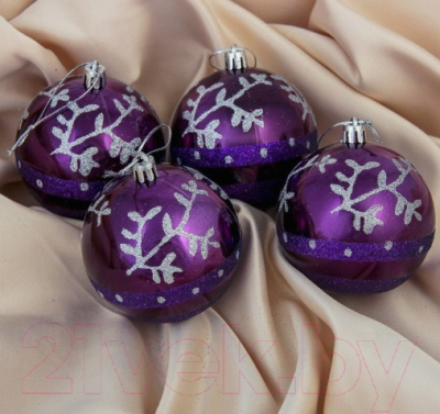 Набор шаров новогодних Зимнее волшебство Глянец снежинка / 3259672 (фиолетовый, 4шт)
