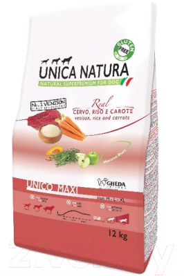 Сухой корм для собак Unica Natura Maxi олень, рис, морковь (12кг)