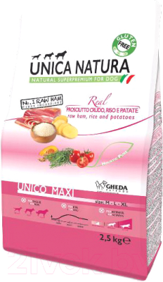 Сухой корм для собак Unica Natura Maxi ветчина, рис, картофель (2.5кг)