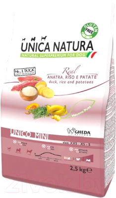 Сухой корм для собак Unica Natura Mini утка, рис, картофель (2.5кг)