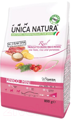 Сухой корм для собак Unica Natura Mini ветчина, рис, картофель (800г)