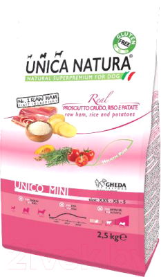 Сухой корм для собак Unica Natura Mini ветчина, рис, картофель (2.5кг)