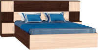 Двуспальная кровать МДК КР314 160x200/1020x2352x2232 с закроватным модулем (венге/дуб млечный) - 
