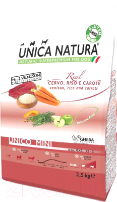 Сухой корм для собак Unica Natura Mini олень, рис, морковь (2.5кг)