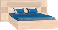 Двуспальная кровать МДК КР314 160x200/1020x2352x2232 с закроватным модулем (дуб млечный) - 
