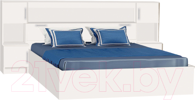 Двуспальная кровать МДК КР314 160x200/1020x2352x2232 с закроватным модулем (белый)