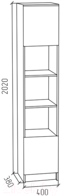 Шкаф-пенал МДК ПРС2 открытый с 2 дверками 2020x400x400 (дуб млечный)