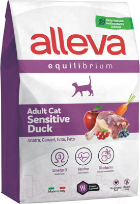 Сухой корм для кошек Alleva Эквилибриум Сенситив с уткой для взрослых кошек / P61021 (0.4кг)