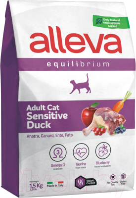 Сухой корм для кошек Alleva Эквилибриум Сенситив с уткой для взрослых кошек / P61024 (1.5кг)
