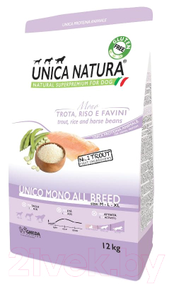 Сухой корм для собак Unica Natura Mono для средних и крупных пород форель (12кг)