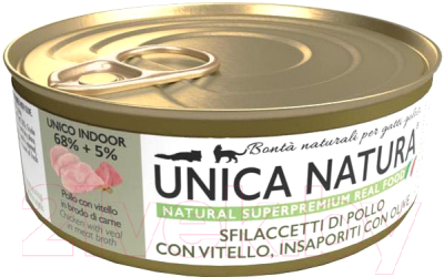 Влажный корм для кошек Unica Natura курица, телятина, оливки (70г)