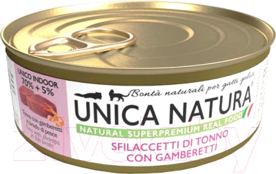 Влажный корм для кошек Unica Natura тунец, креветки (70г)