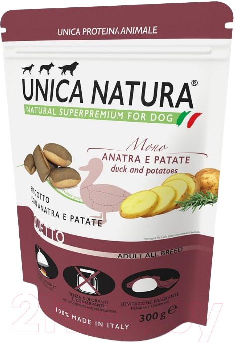 Лакомство для собак Unica Natura Mono Печенье утка, картофель (300г)