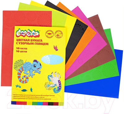 Набор цветной бумаги Каляка-Маляка С узорным глянцем / БЦГКМ10 (10цв)
