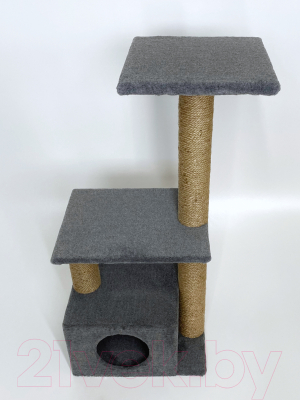 Комплекс для кошек Kogtik Куантро с домиком / ксд (серый/джут)