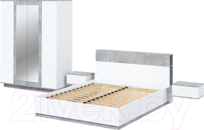 Комплект мебели для спальни Интерлиния Quartz-13 (белый платинум/бетон)