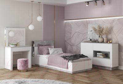 Комплект мебели для спальни Интерлиния Quartz-18 (белый платинум/бетон)