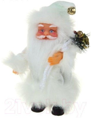 Фигура под елку Зимнее волшебство Дед Мороз пушистая белая шуба с подарком / 1390598