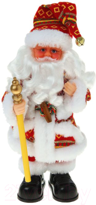 Фигура под елку Зимнее волшебство Дед Мороз полосатая шуба с посохом / 1390612