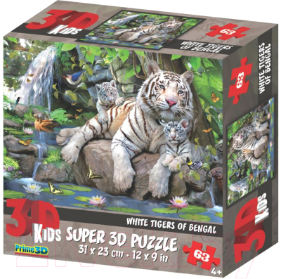 Пазл Prime 3D Super 3D Белые тигры Бенгалии / 13850 (100эл)